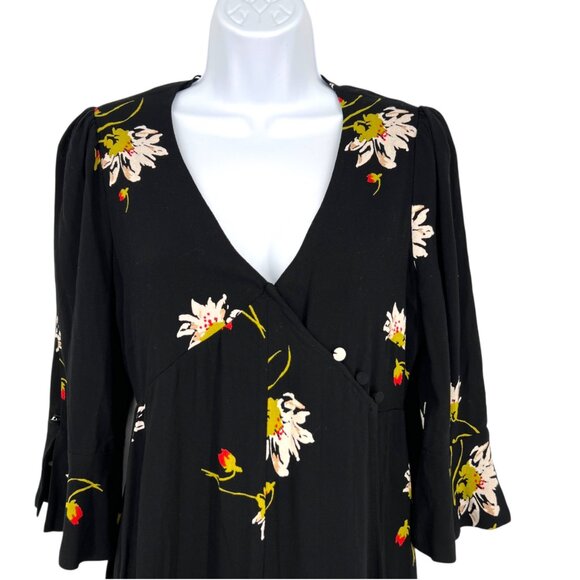 Free People Time On My Side Floral Wrap Mini Dress Black Size XS - Picture 2 of 10